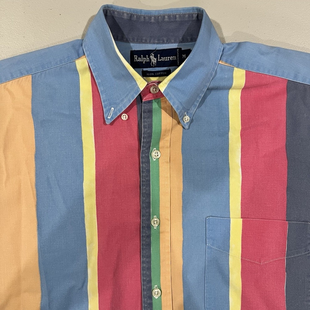 Vintage Ralph Lauren Shirt Mens M (fits XL) Multicolor Pastel Plaid Button Down